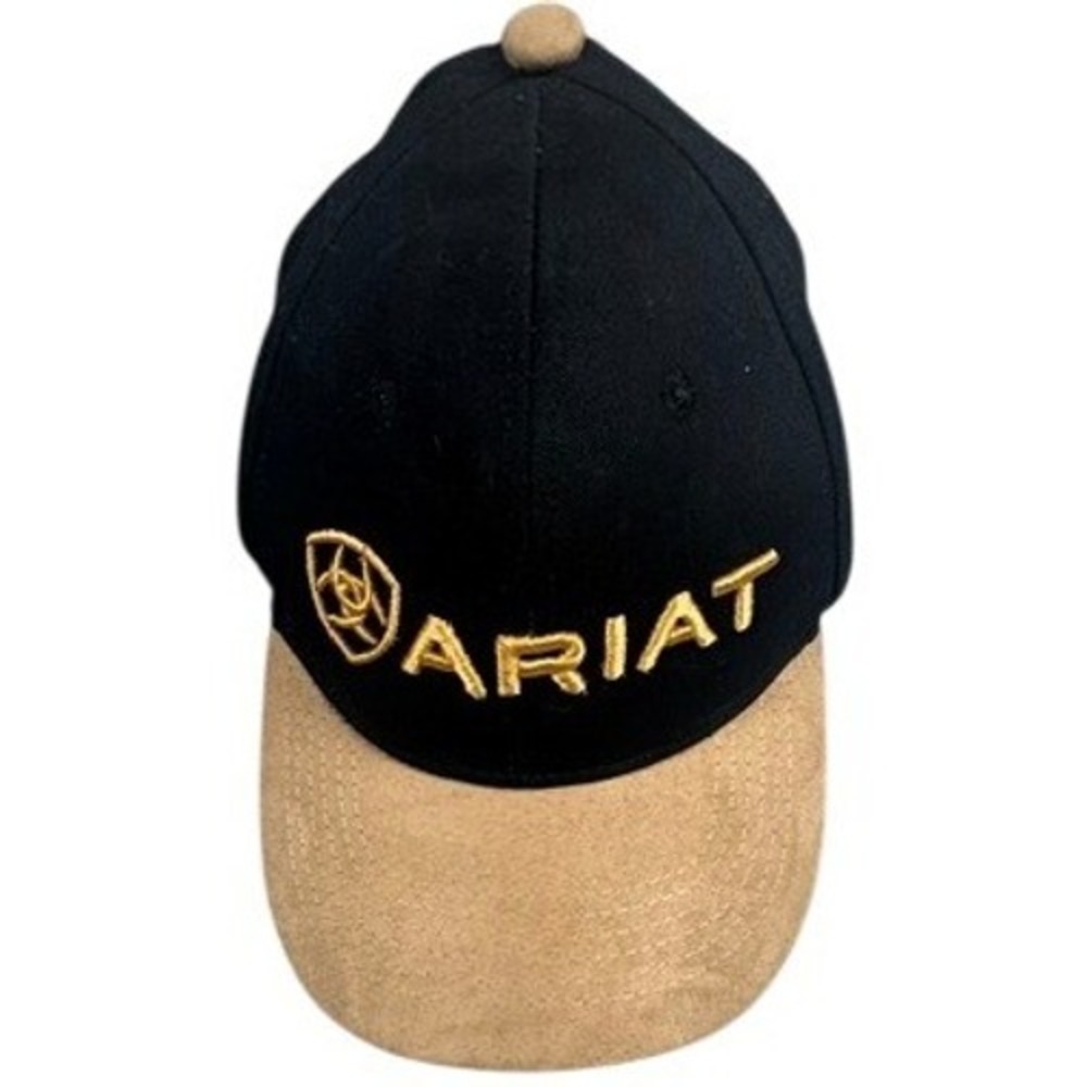 Ariat Embroidered Script Logo Baseball Hat Cap Black Tan Two Tone Adjustable